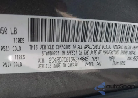 2016 Dodge Grand Caravan Sxt from USA, damaged, VIN 2C4RDGCG1GR344045